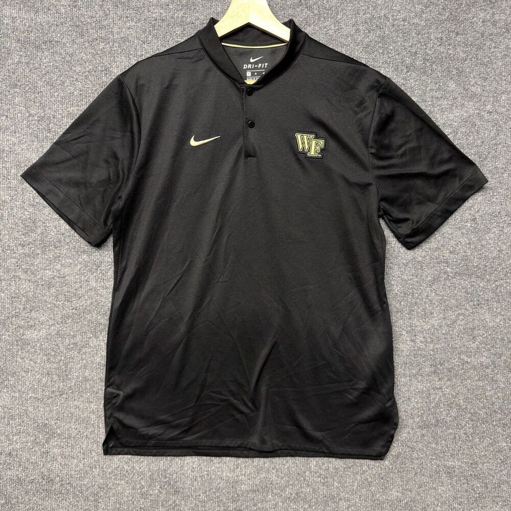 Nike Dri-Fit Wake Forest Polo Shirt Mens M Black WF Logo Snap Performance NCAA